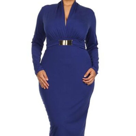 LONG SLEEVE ROYAL BLUE DRESS PLUS SIZE 2X - Picture 3 of 4